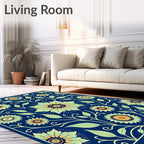 Deep Blue Floral Vine Accents Rug