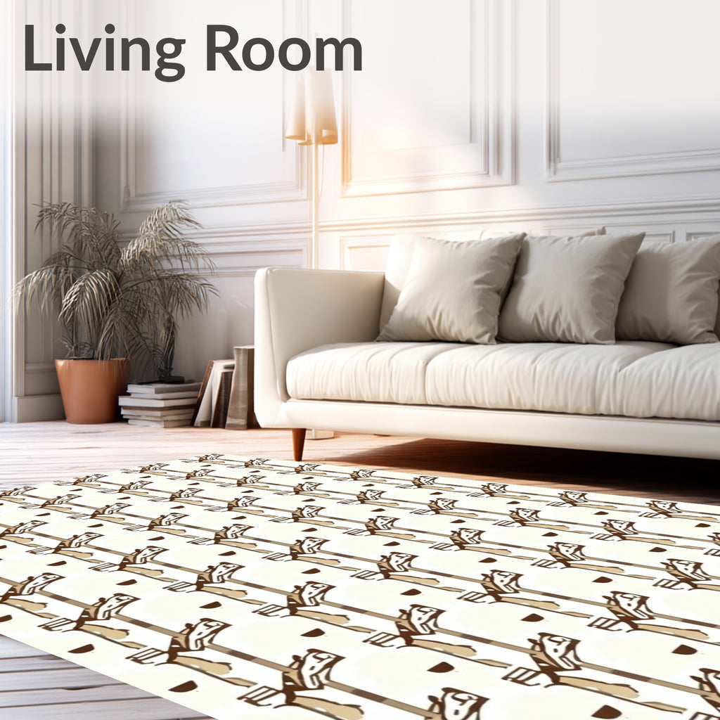 Cream and Brown Vertical Reversible Rug
