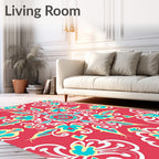 Vibrant Coral Floral Mandala Pattern Rug