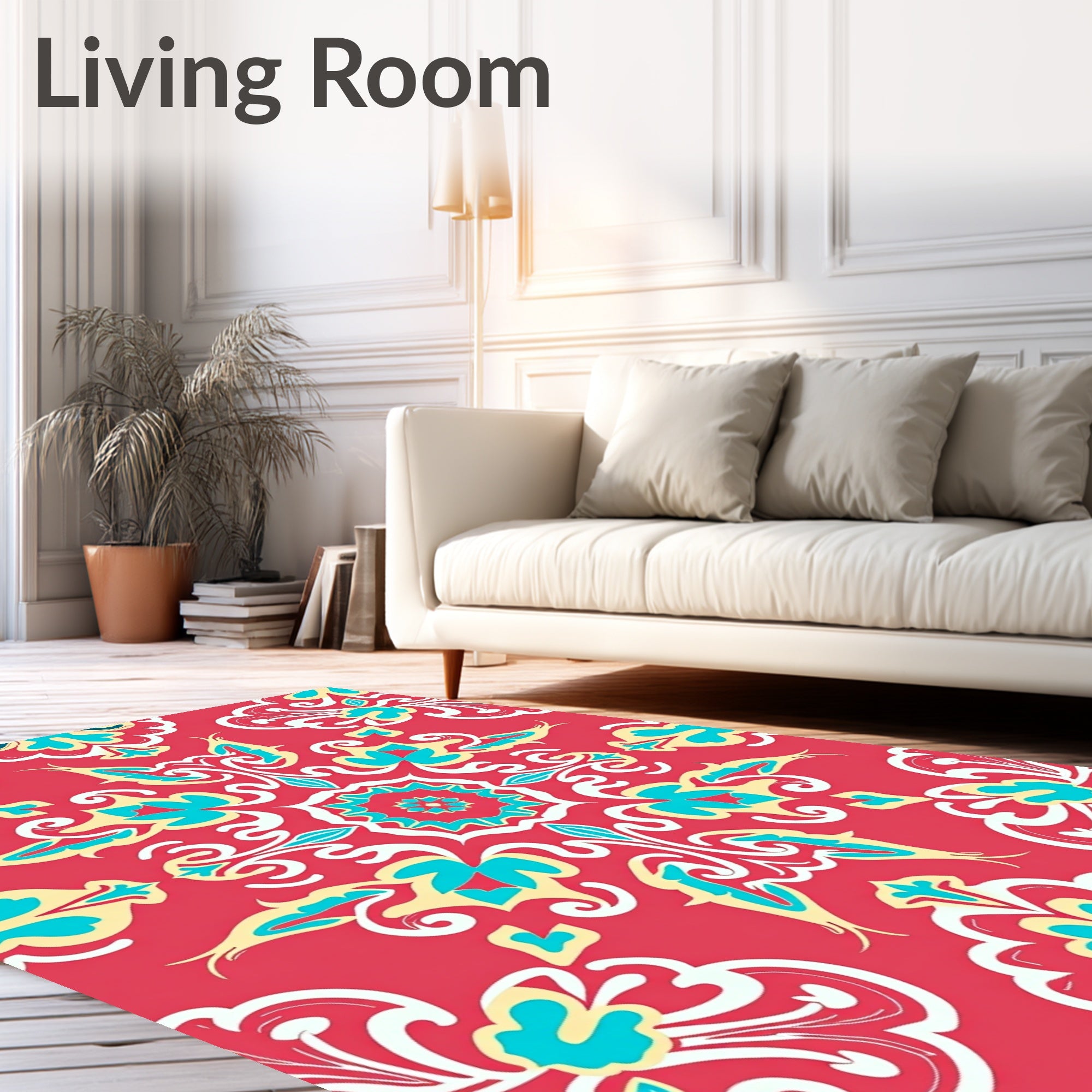 Vibrant Coral Floral Mandala Pattern Rug