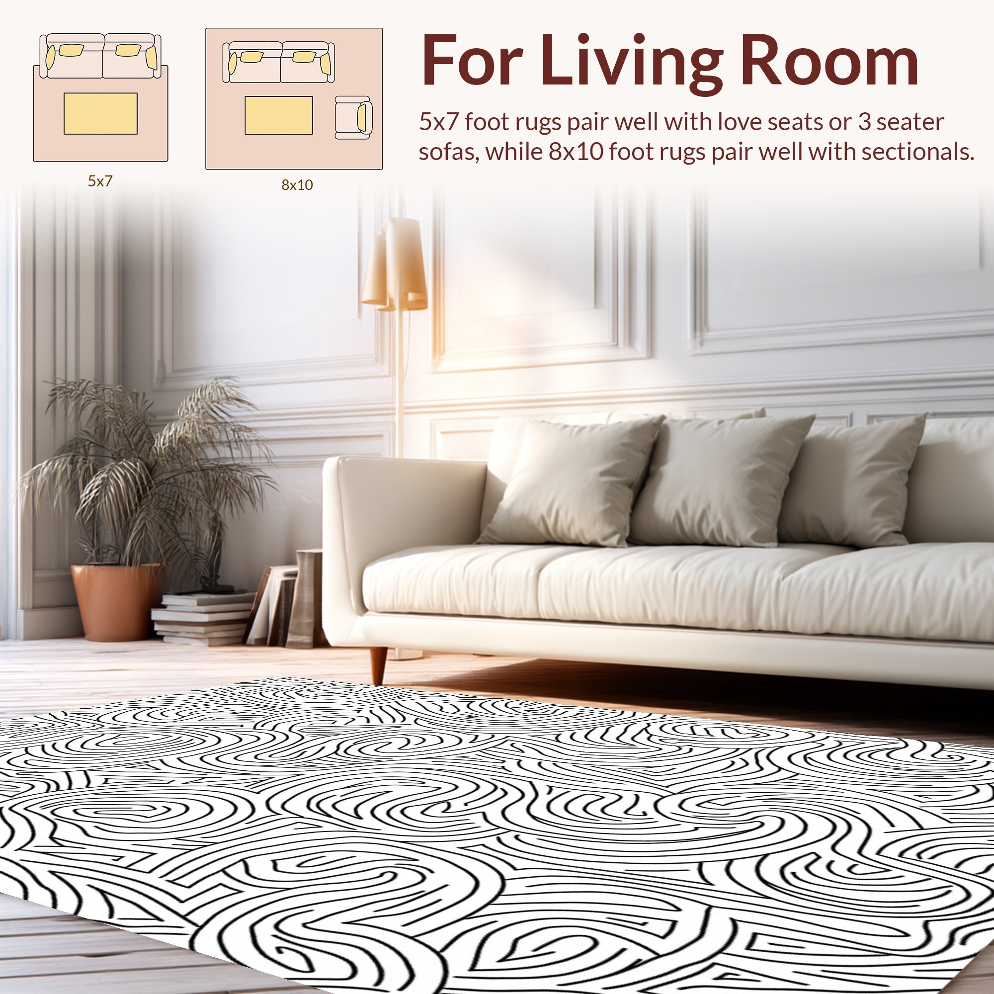 Abstract Swirls Line Art Rug