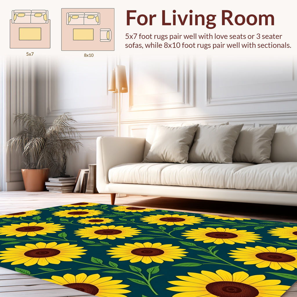 Bright Yellow Sunflowers Floral Pattern Rug