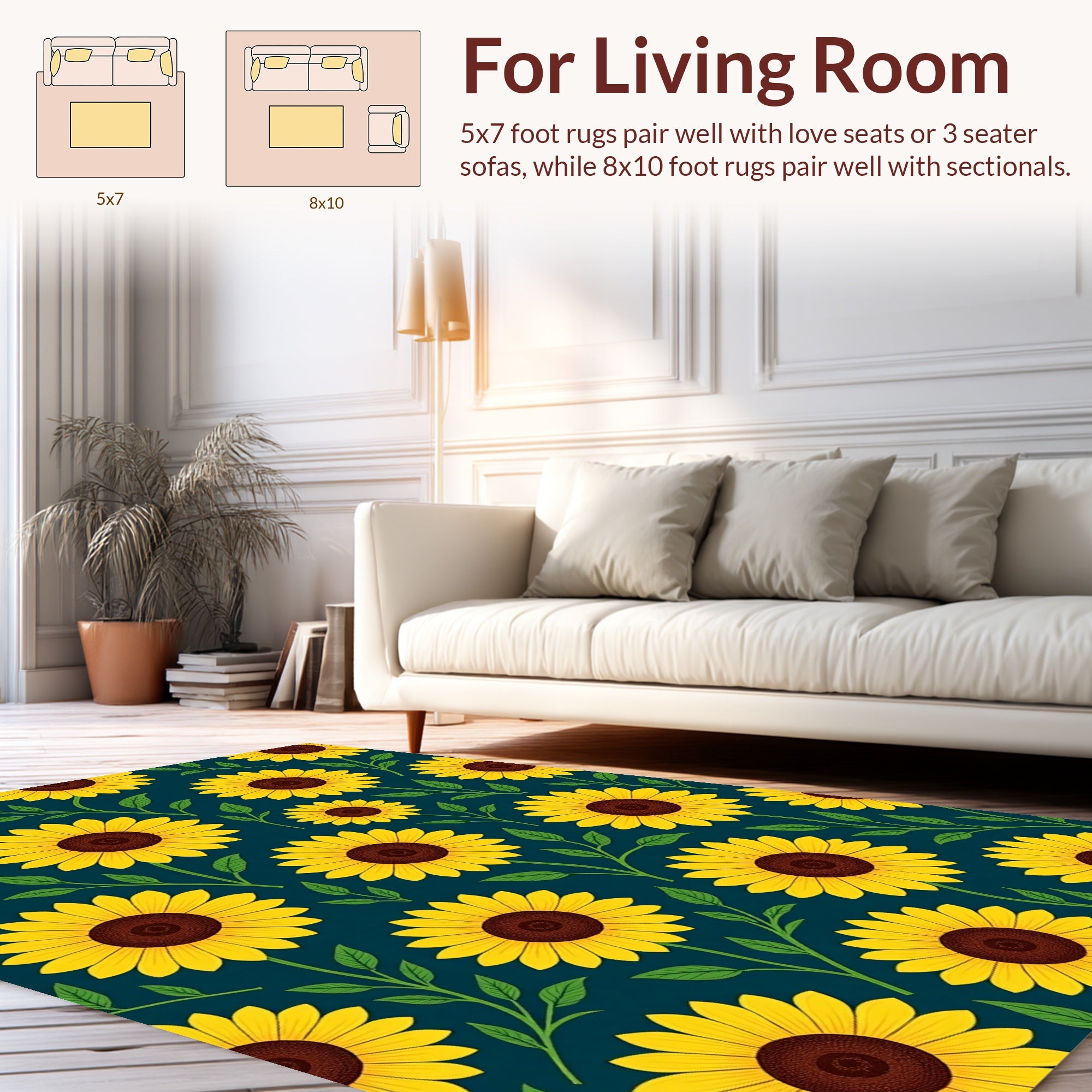 Bright Yellow Sunflowers Floral Pattern Rug