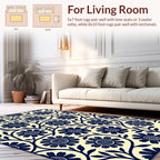 Classic Navy Floral Vine Pattern Rug
