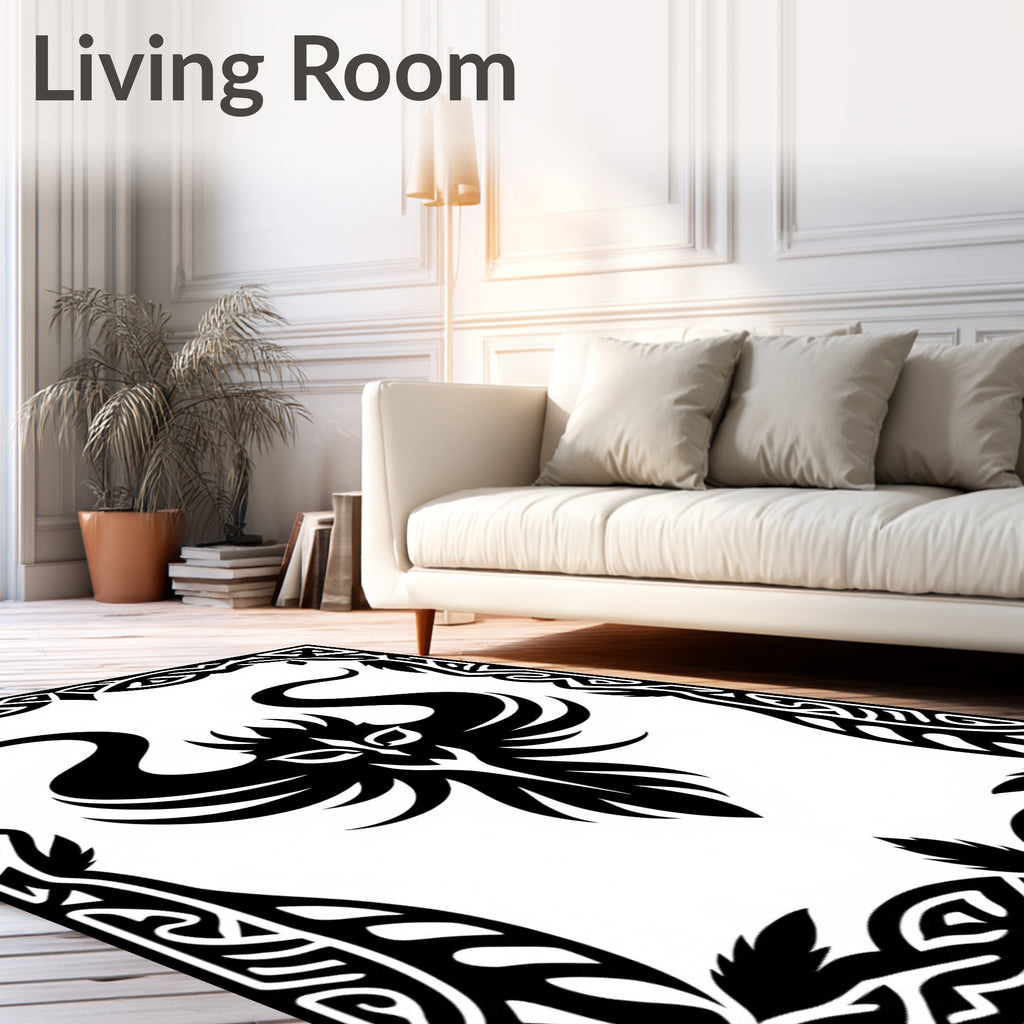 Tribal Dragon Black Outline Border Rug