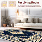 Ornate Floral Bordered Navy Rug