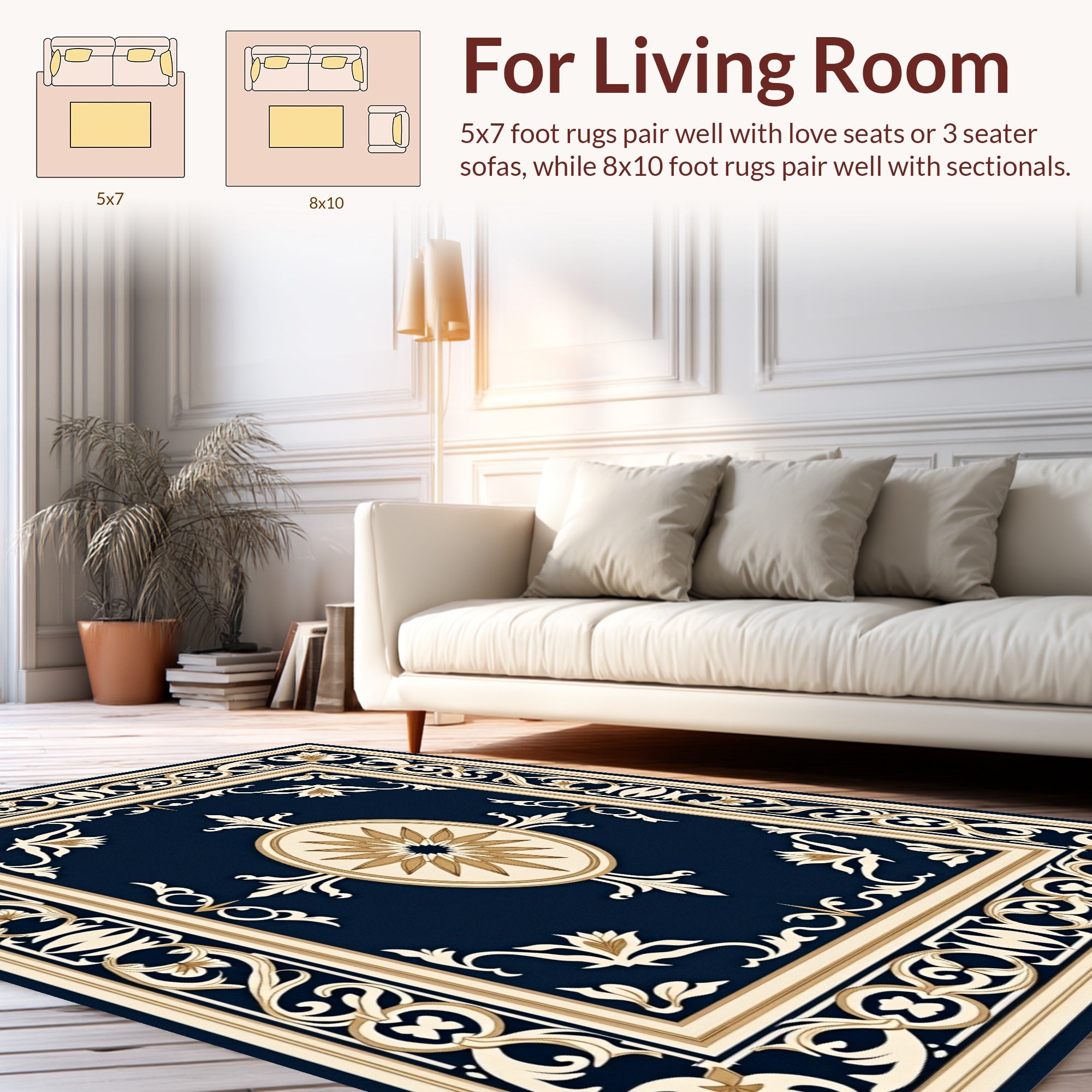 Ornate Floral Bordered Navy Rug