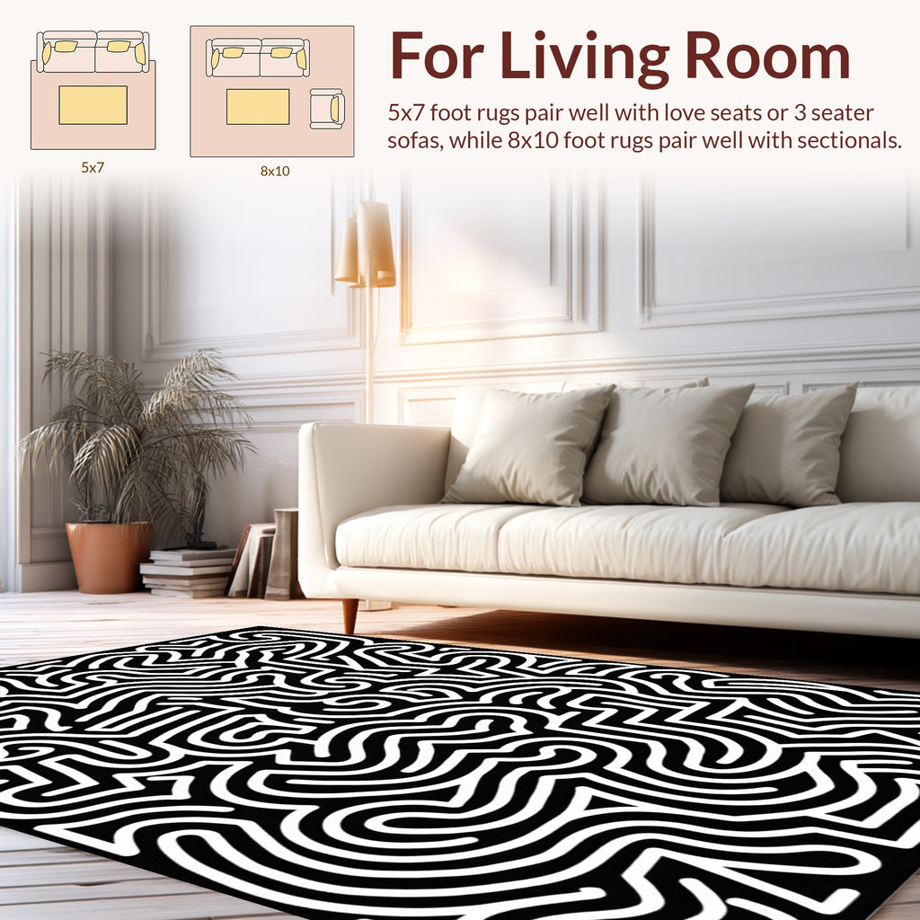Monochrome Maze Pattern Rug
