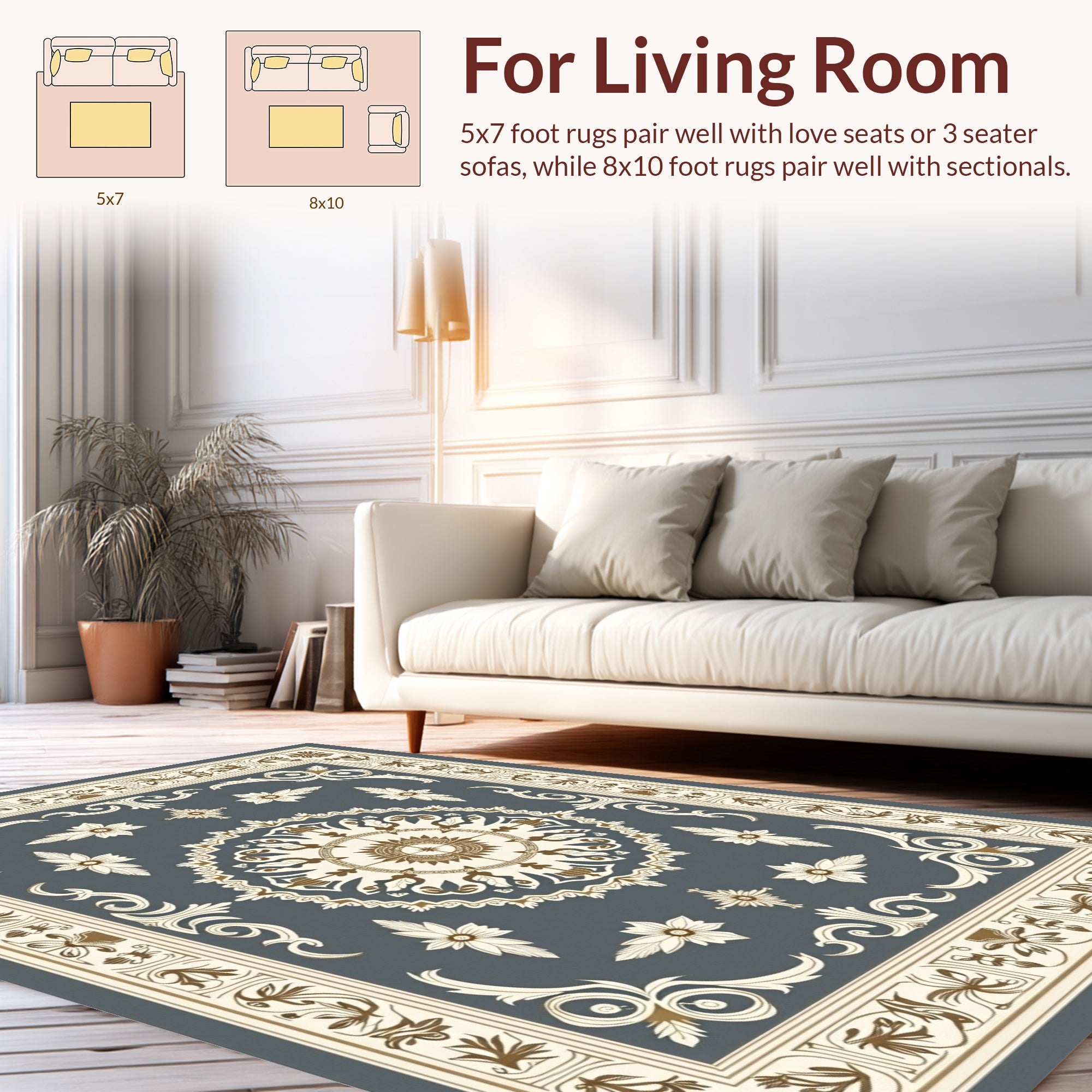 Ornate Floral Medallion With Borders Rug