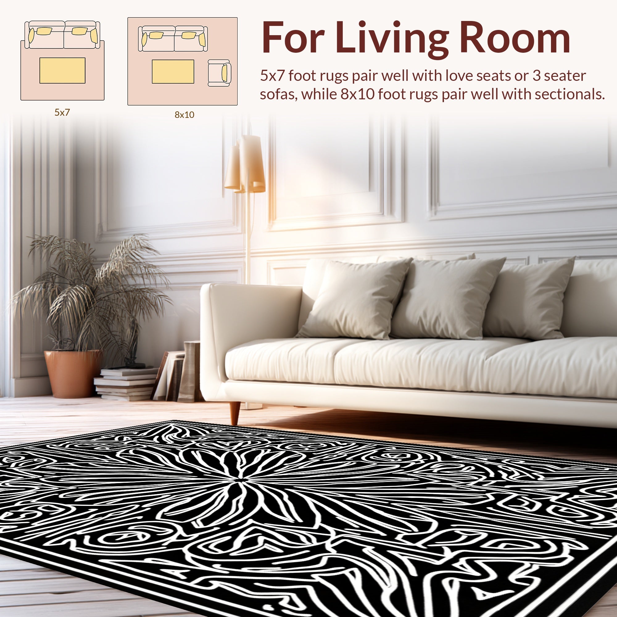 Intricate Black White Rhythmic Pattern Rug