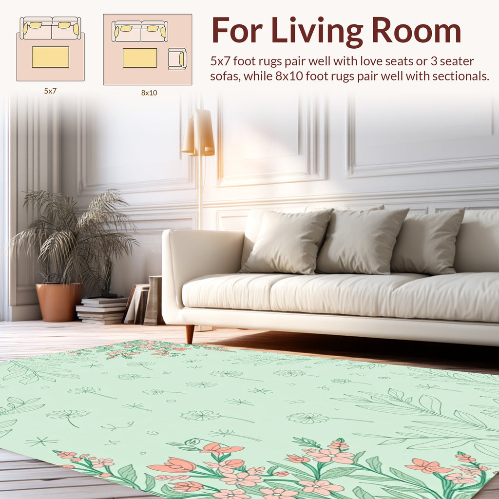 Delicate Floral Outline Sprig Design Rug