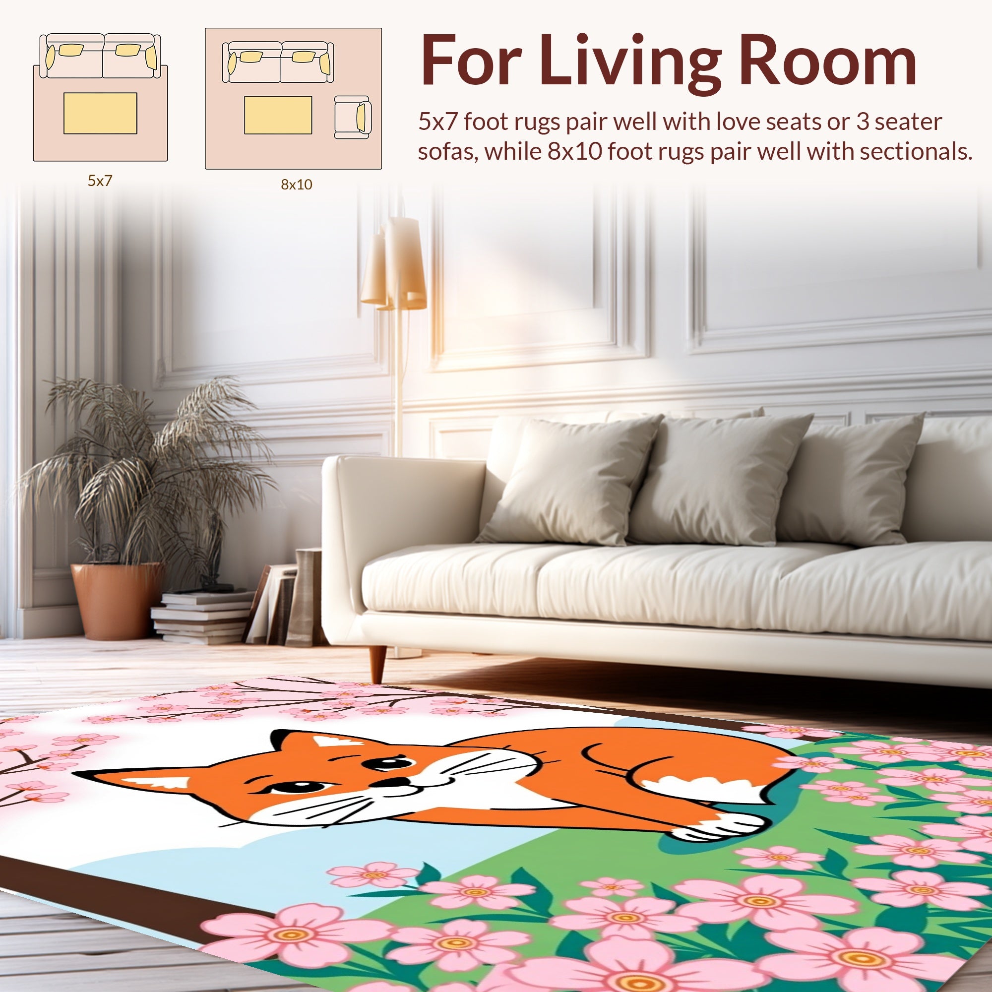 Cute Fox Amongst Pink Cherry Blossoms Rug