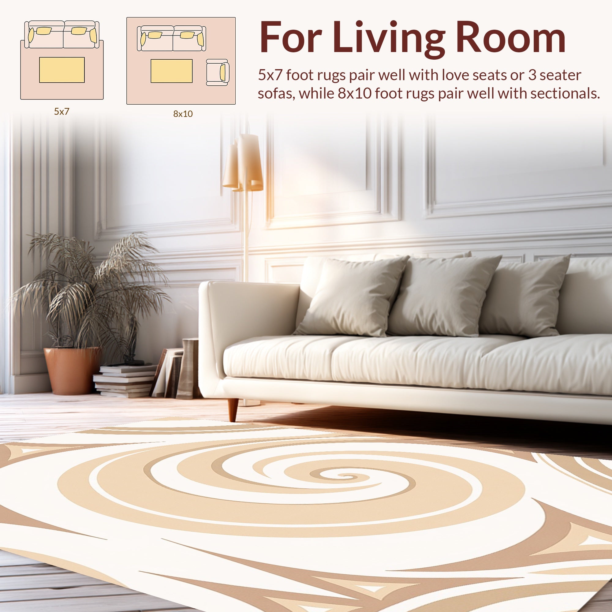 Neutral Swirls and Triangles Pattern Rug