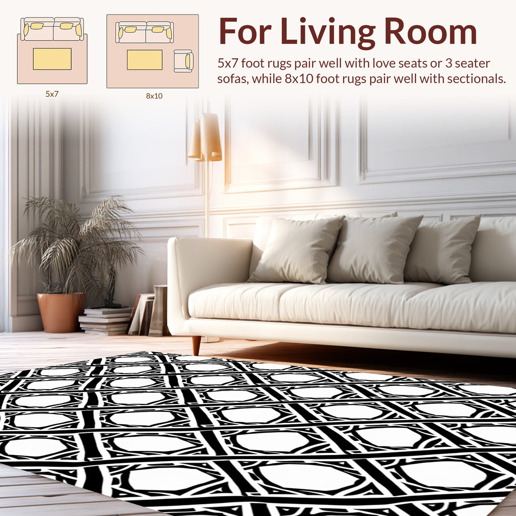 Bold Black White Interlocking Geometric Pattern Rug