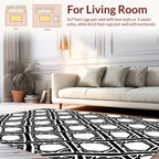 Bold Black White Interlocking Geometric Pattern Rug