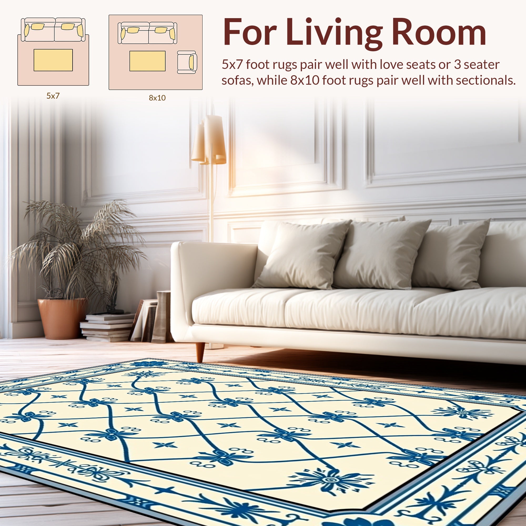 Blue Floral Lattice Border Design Rug