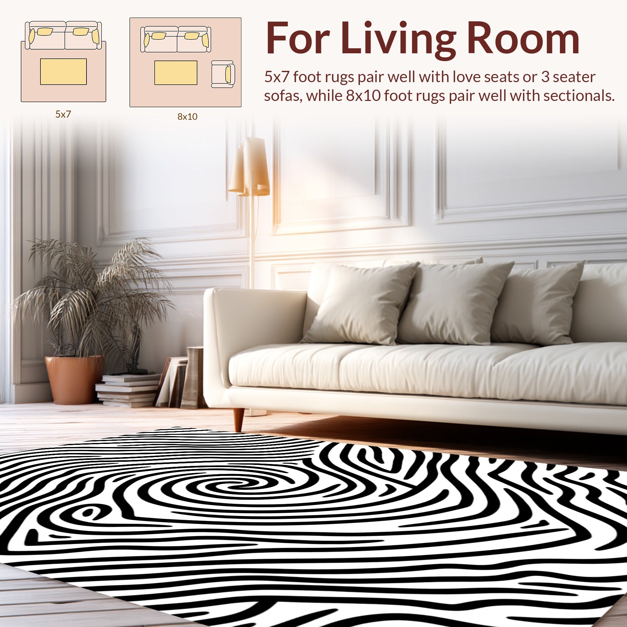 Abstract Black White Swirl Pattern Rug