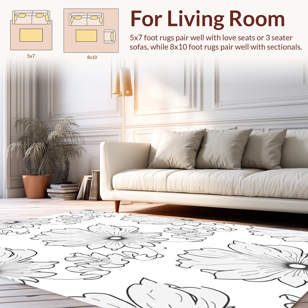 Floral Outline Sketch Pattern Rug
