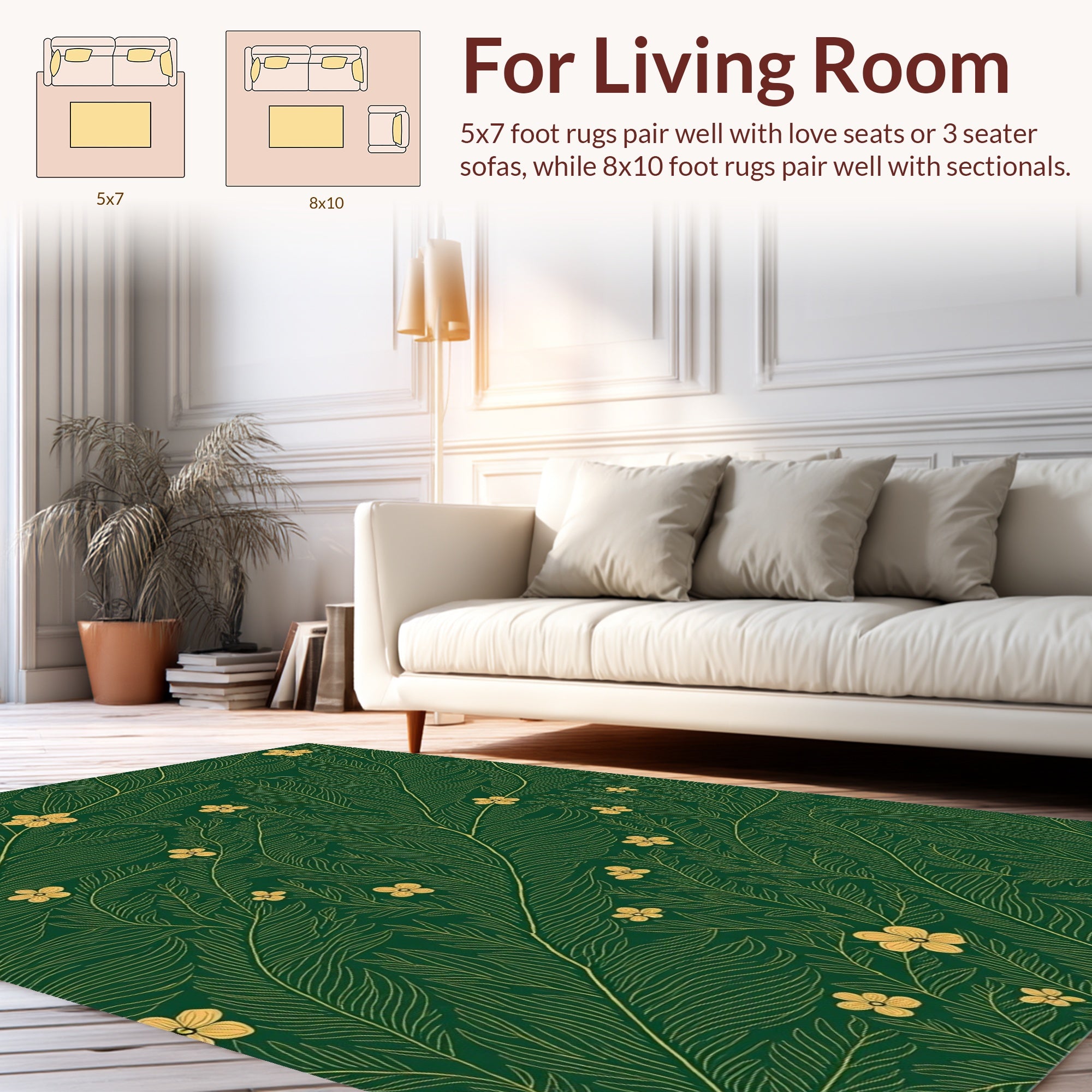 Elegant Green Floral Vine Pattern Rug