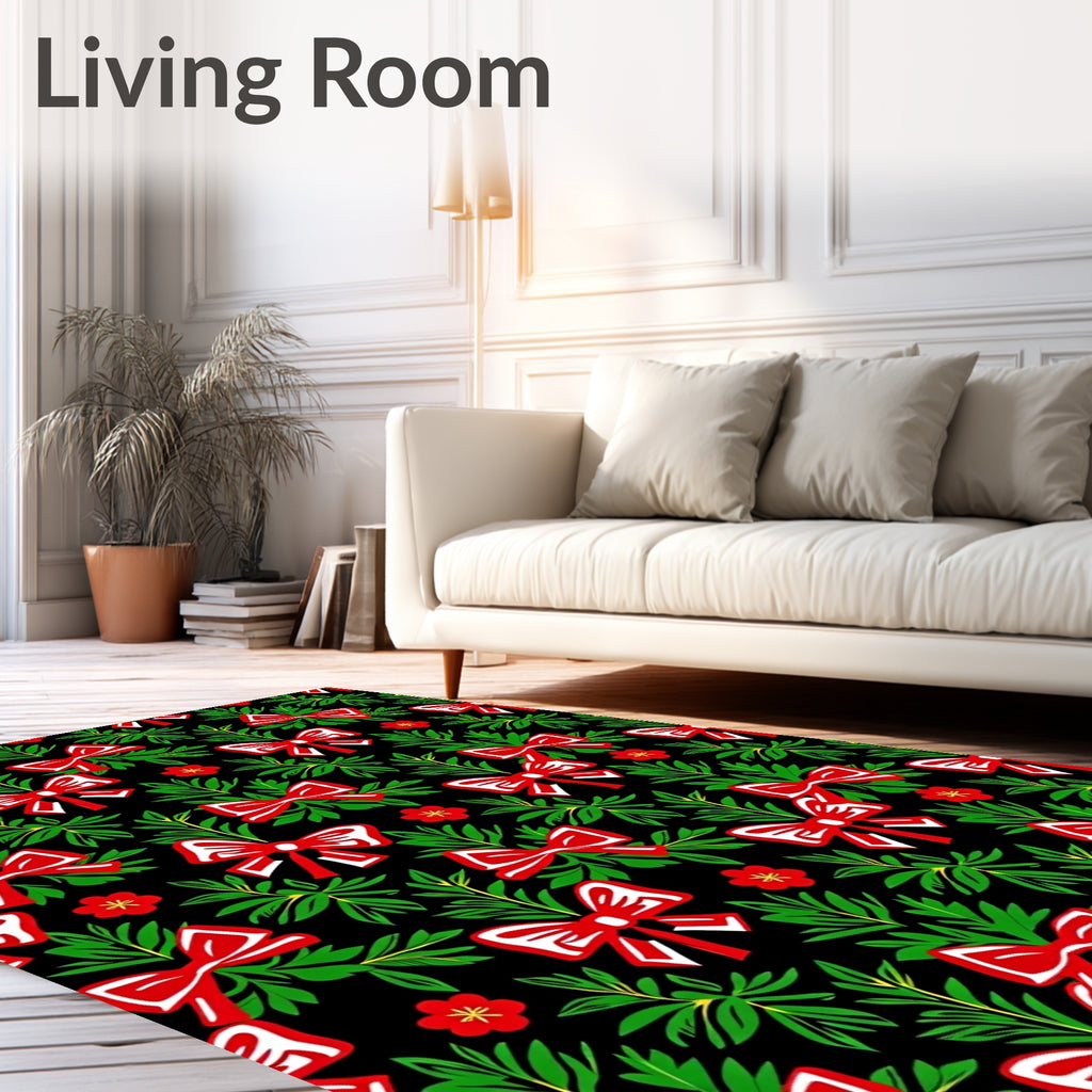 Red Bow Green Holiday Foliage Rug