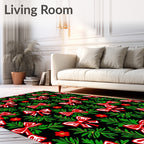 Red Bow Green Holiday Foliage Rug