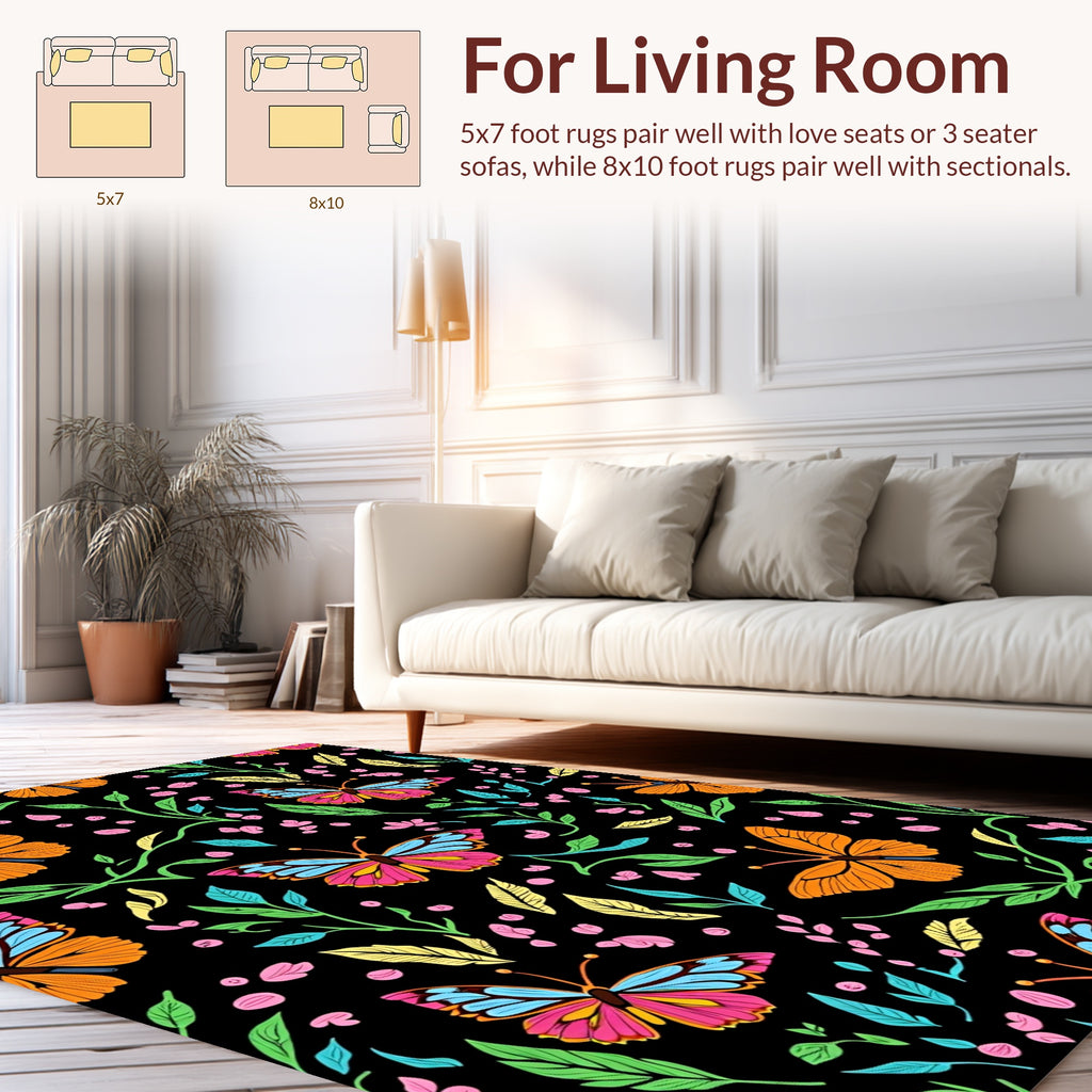 Vibrant Butterfly Floral Swirl Pattern Rug