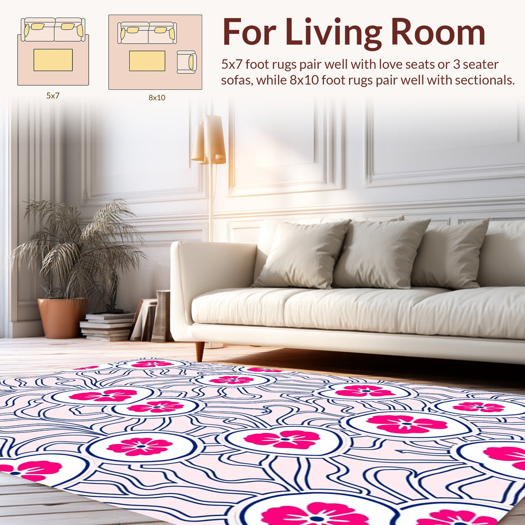 Pink Floral Heart Contour Pattern Rug