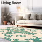 Teal Leafy Ornament Pattern Rug