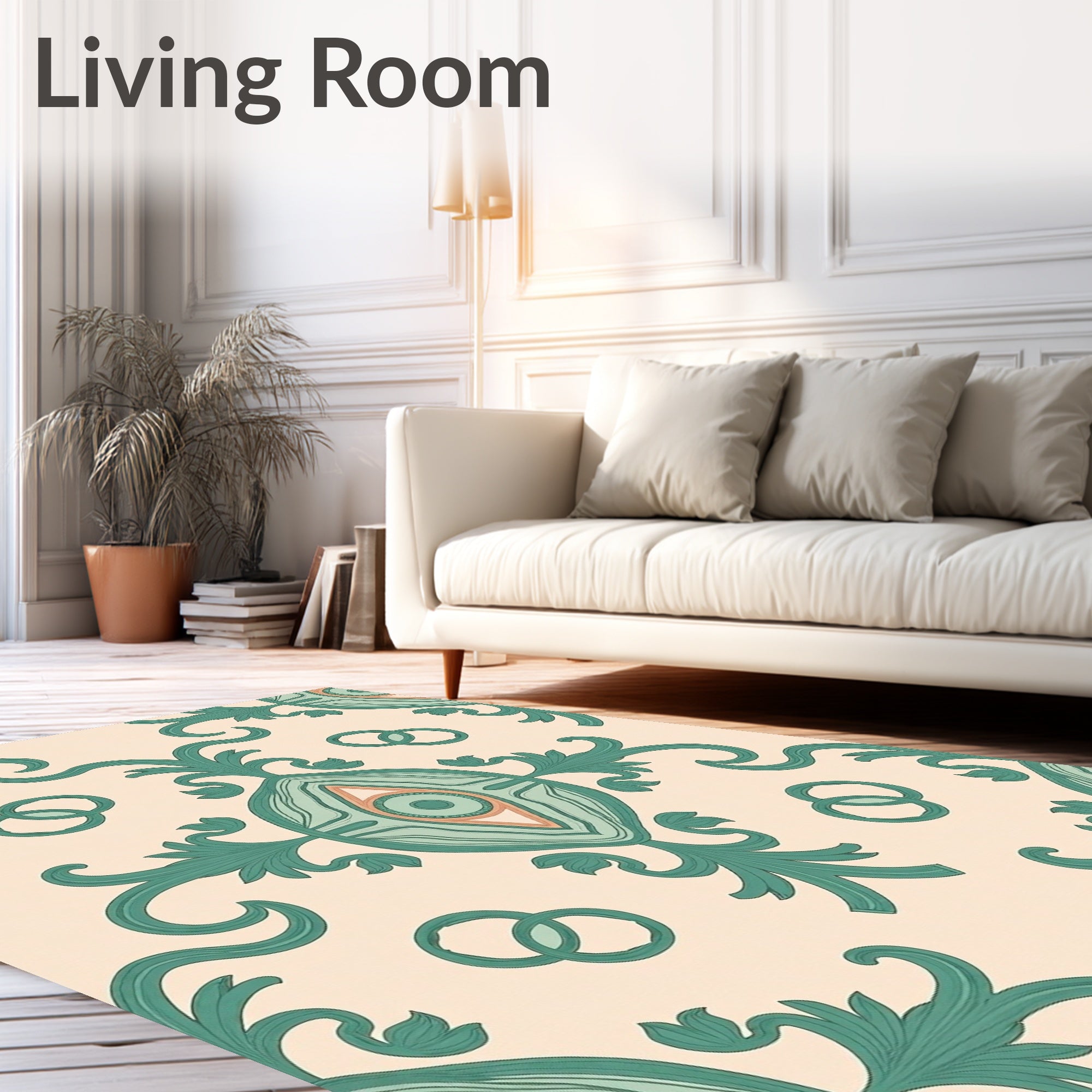 Teal Leafy Ornament Pattern Rug