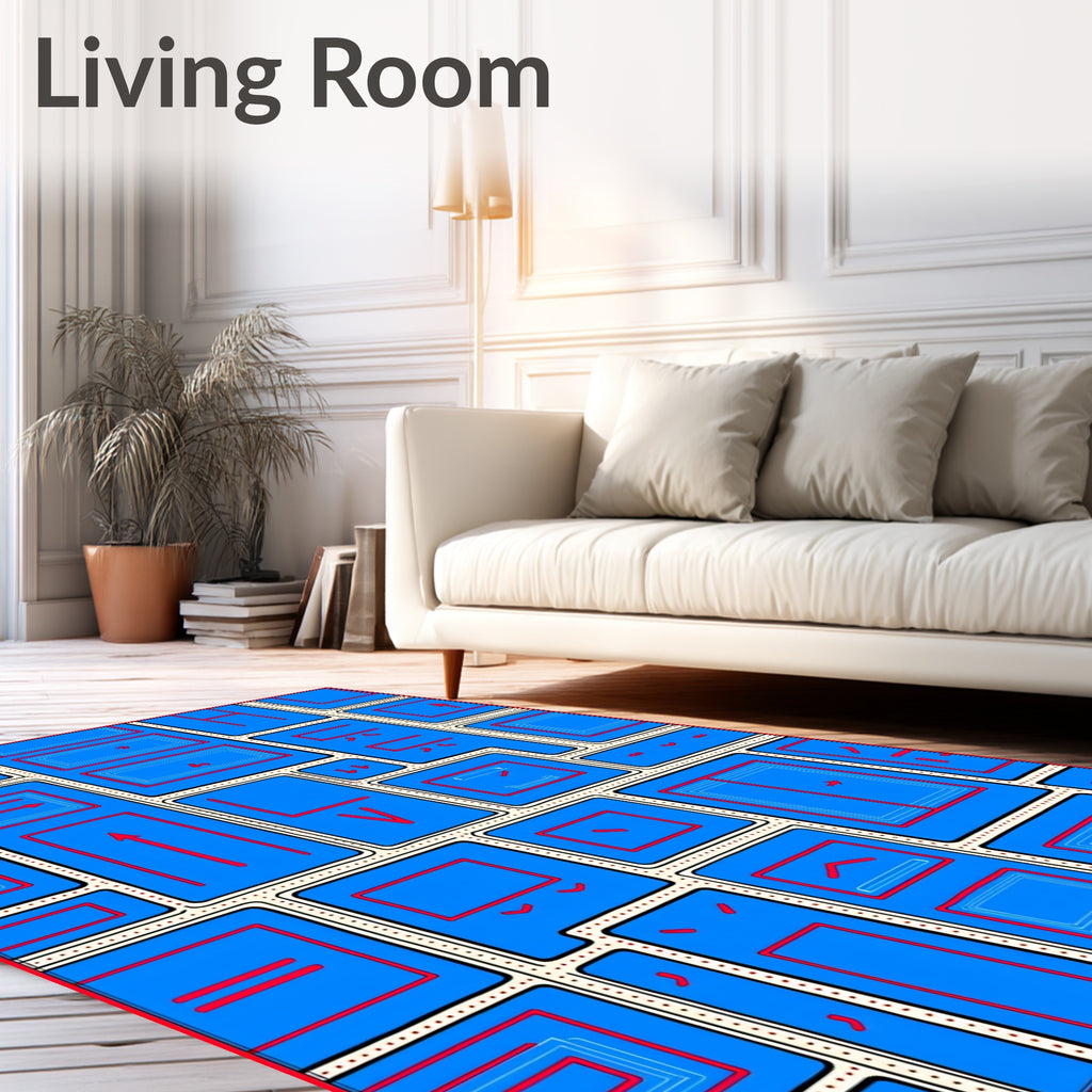 Diagrammatic Geometric Blue Red Composition Rug