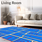 Diagrammatic Geometric Blue Red Composition Rug