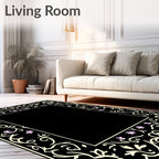 Black Floral With Pink Flower Accents Rug