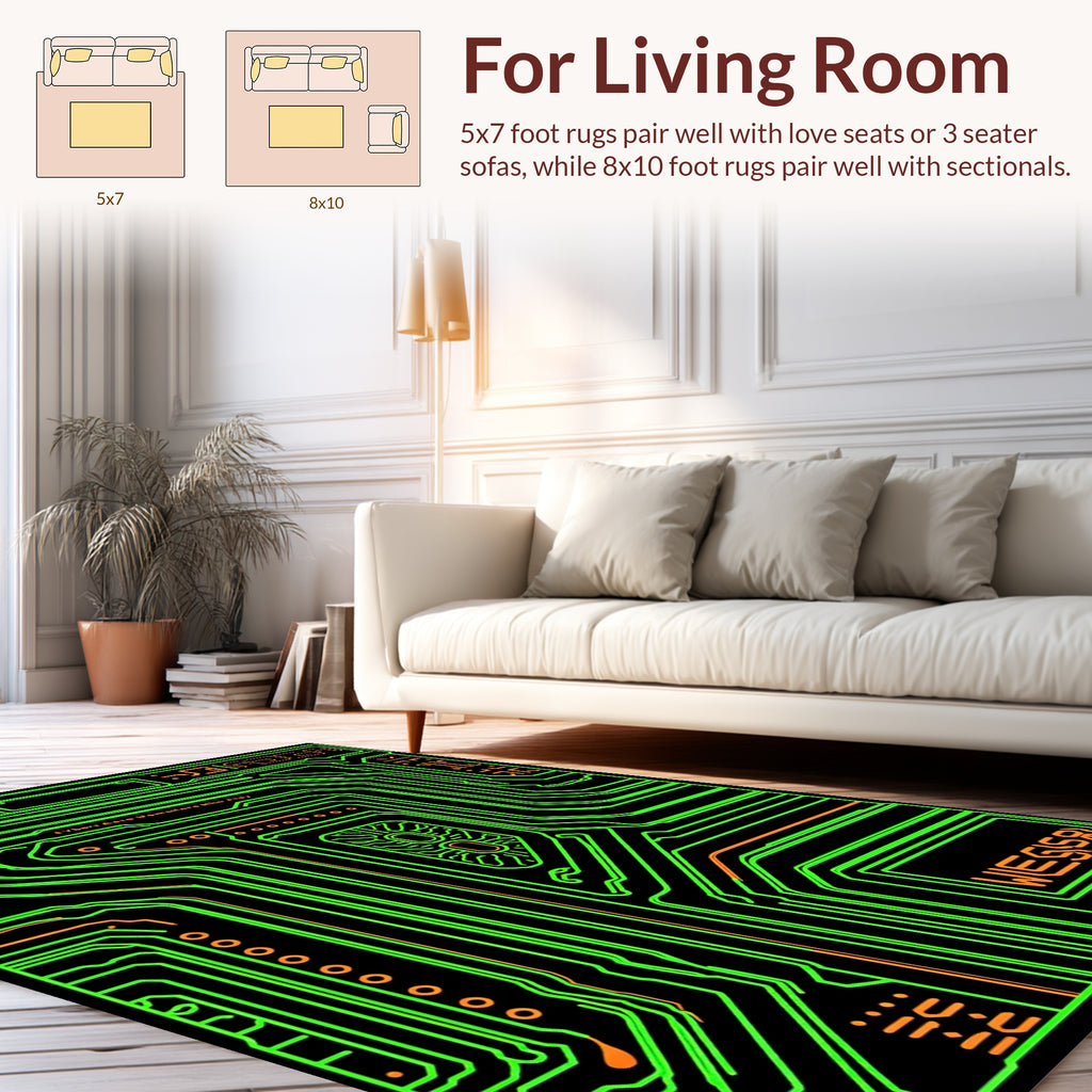 Cyberpunk Circuit Board Pattern Rug