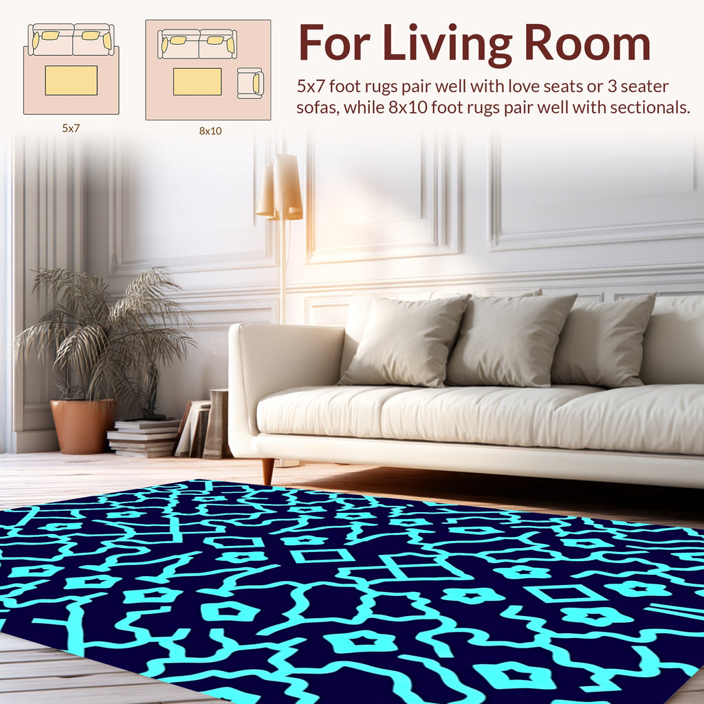 Abstract Cyan Geometric Symmetry Design Rug