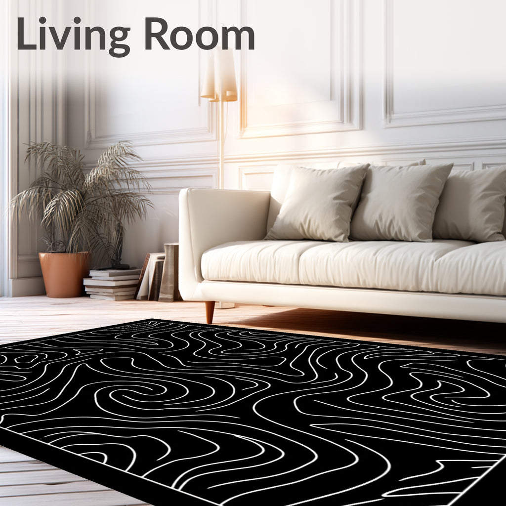 Abstract Black White Contour Pattern Rug