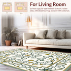 Ornate Green Yellow Floral Scroll Rug