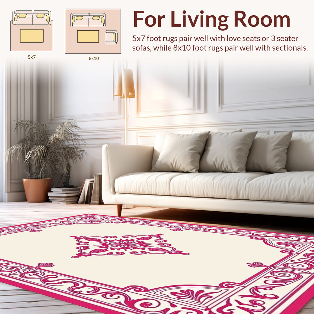 Ornate Pink Floral Medallion Border Rug