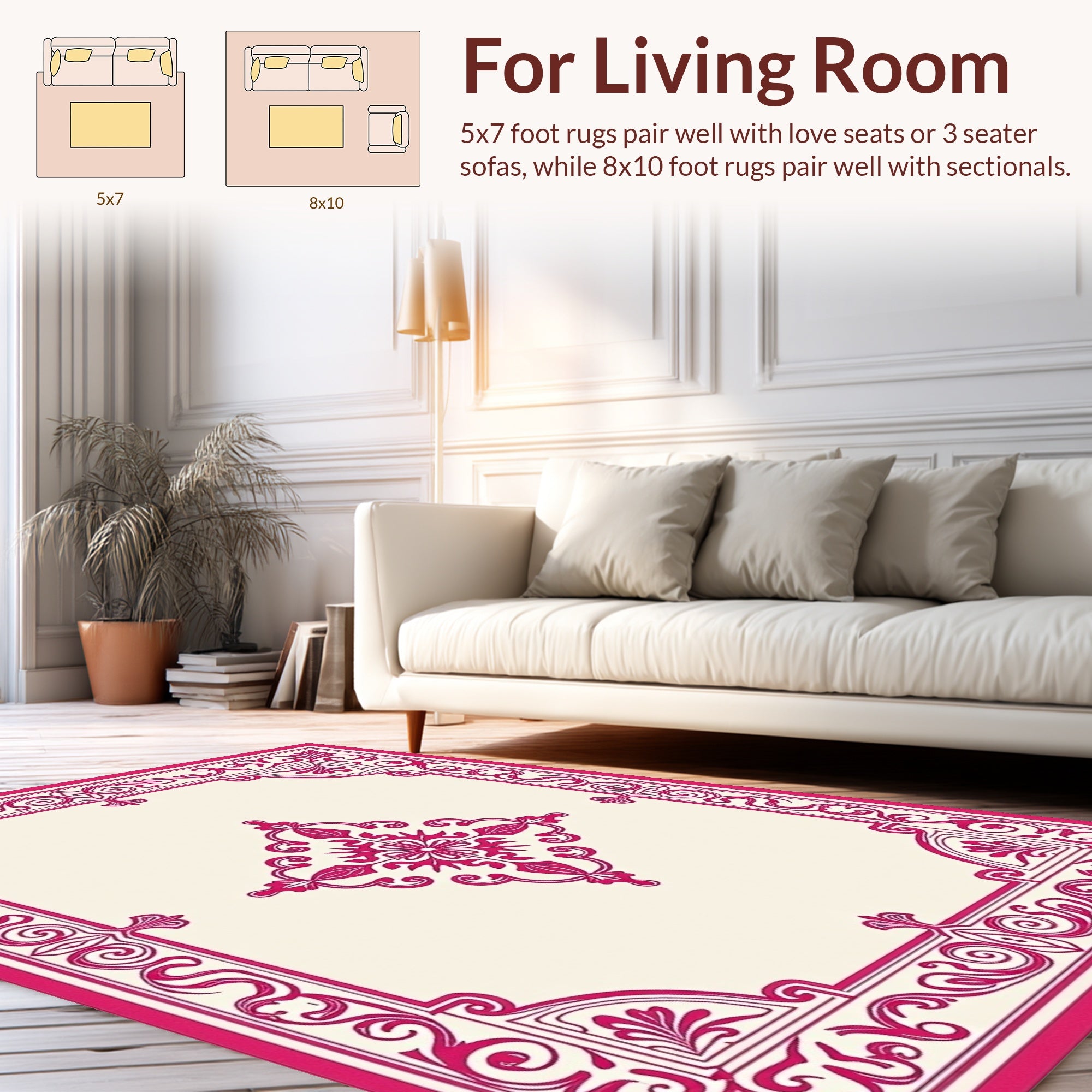 Ornate Pink Floral Medallion Border Rug