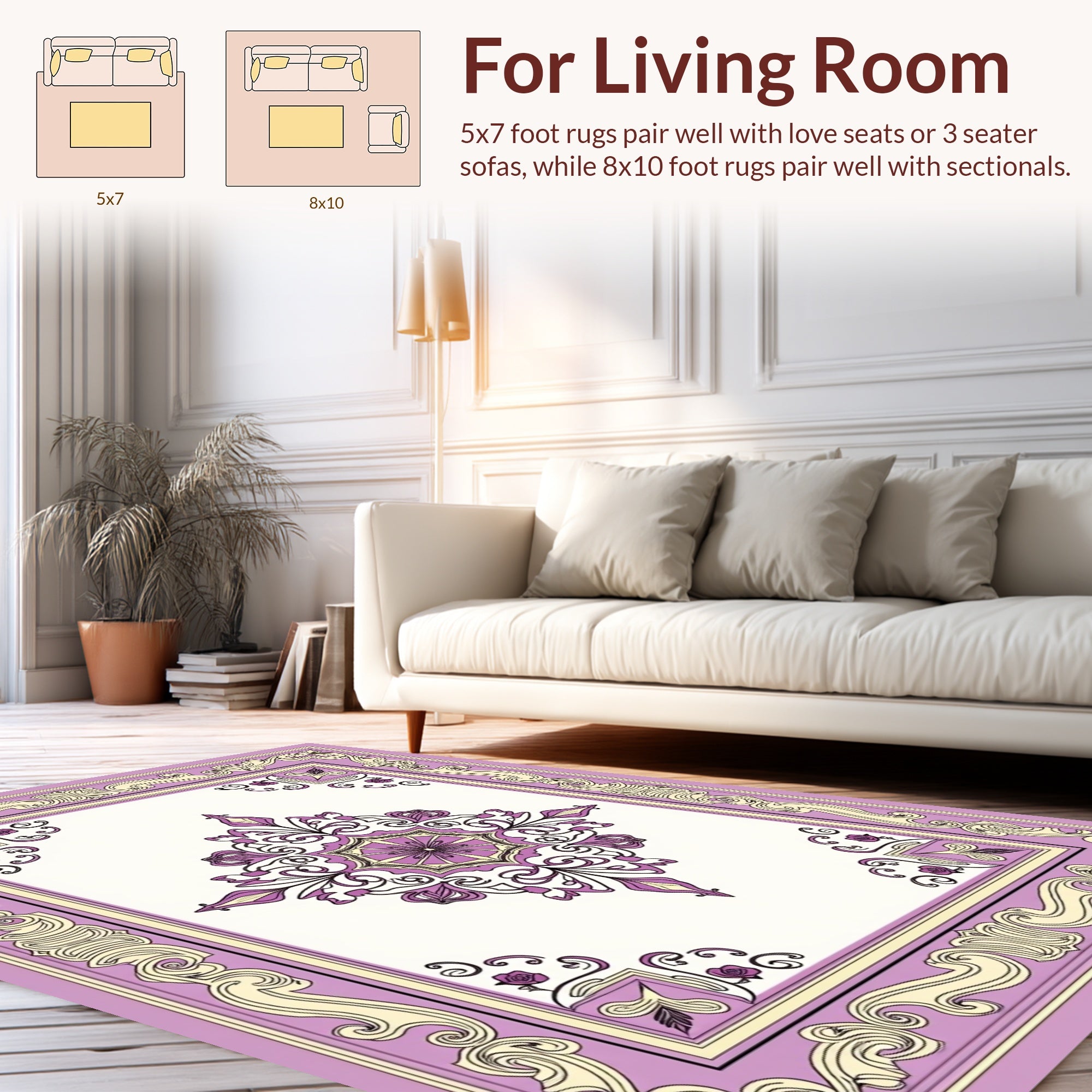 Purple Floral Medallion Filigree Border Rug