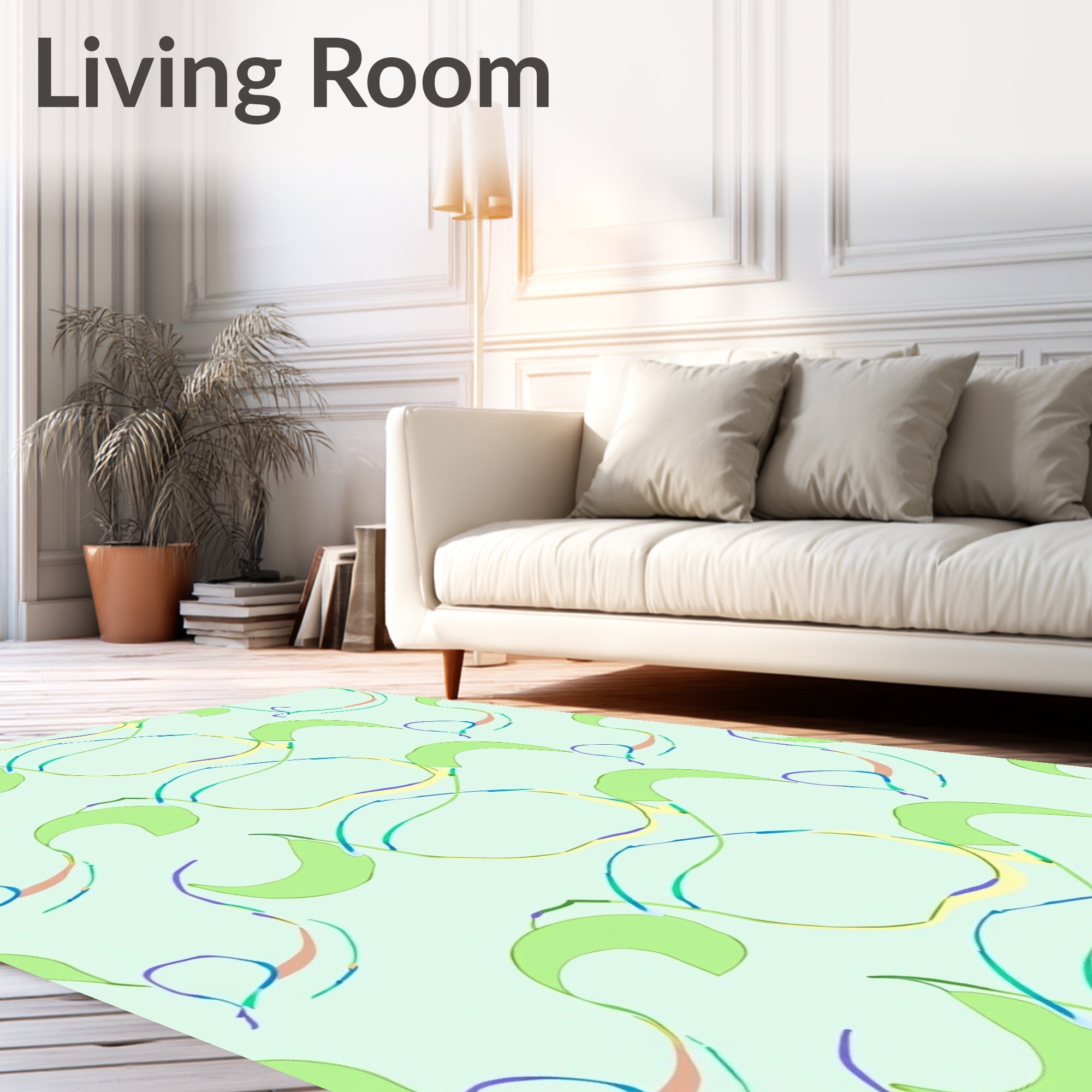 Light Green Abstract Swirls Rug