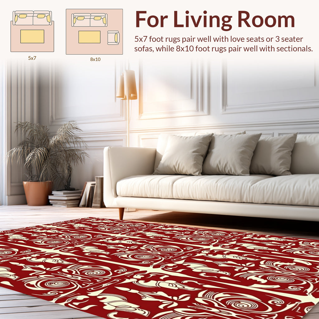Crimson and Ivory Art Nouveau Floral Rug