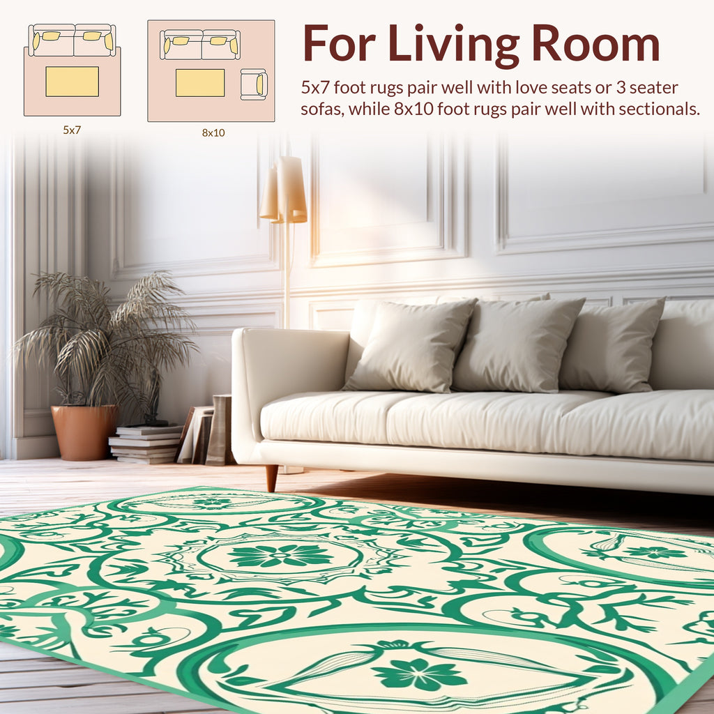 Emerald Floral Mandala Pattern Rug