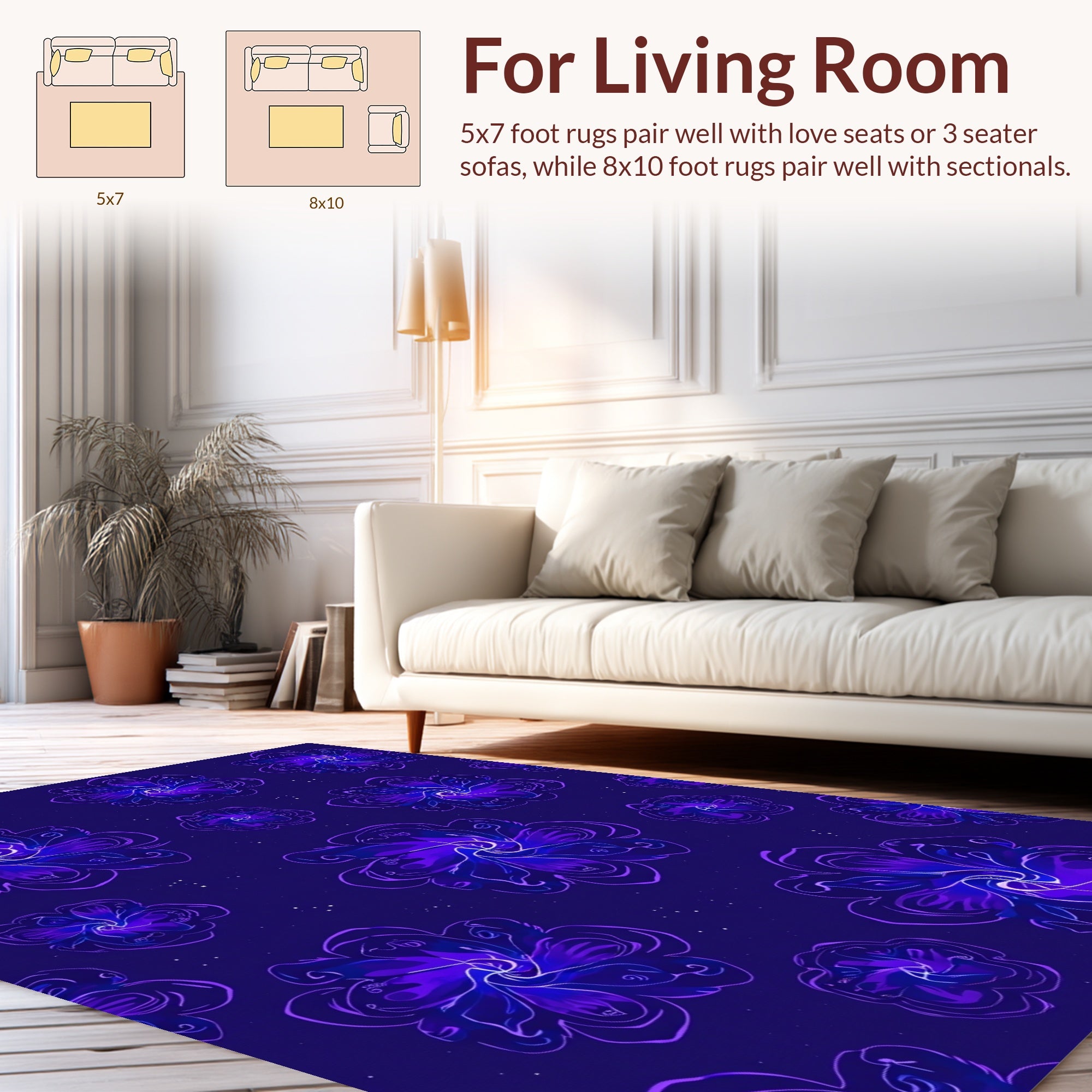 Purple Abstract Floral Print Rug