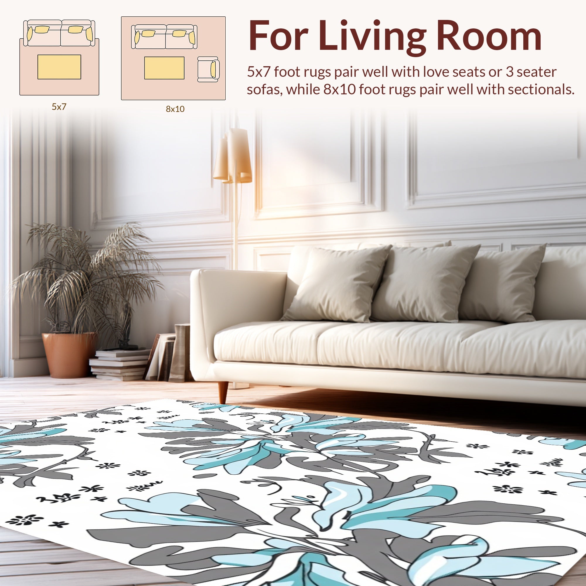 Coastal Abstract Floral Branch Design Rug