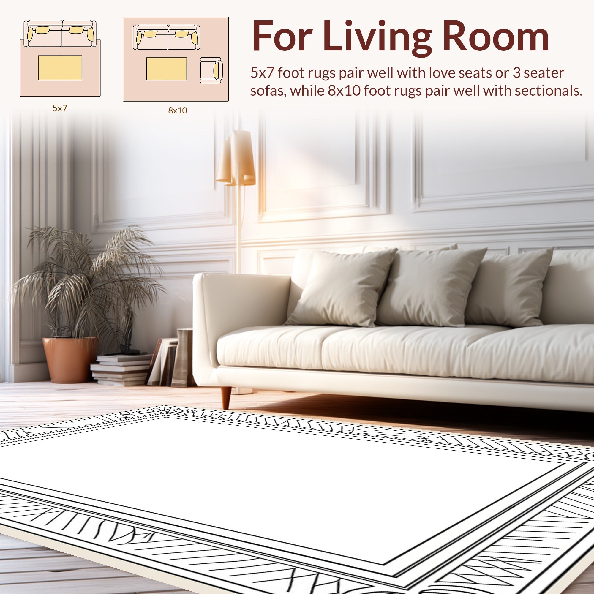 Classic Geometric Leaf Border Rug