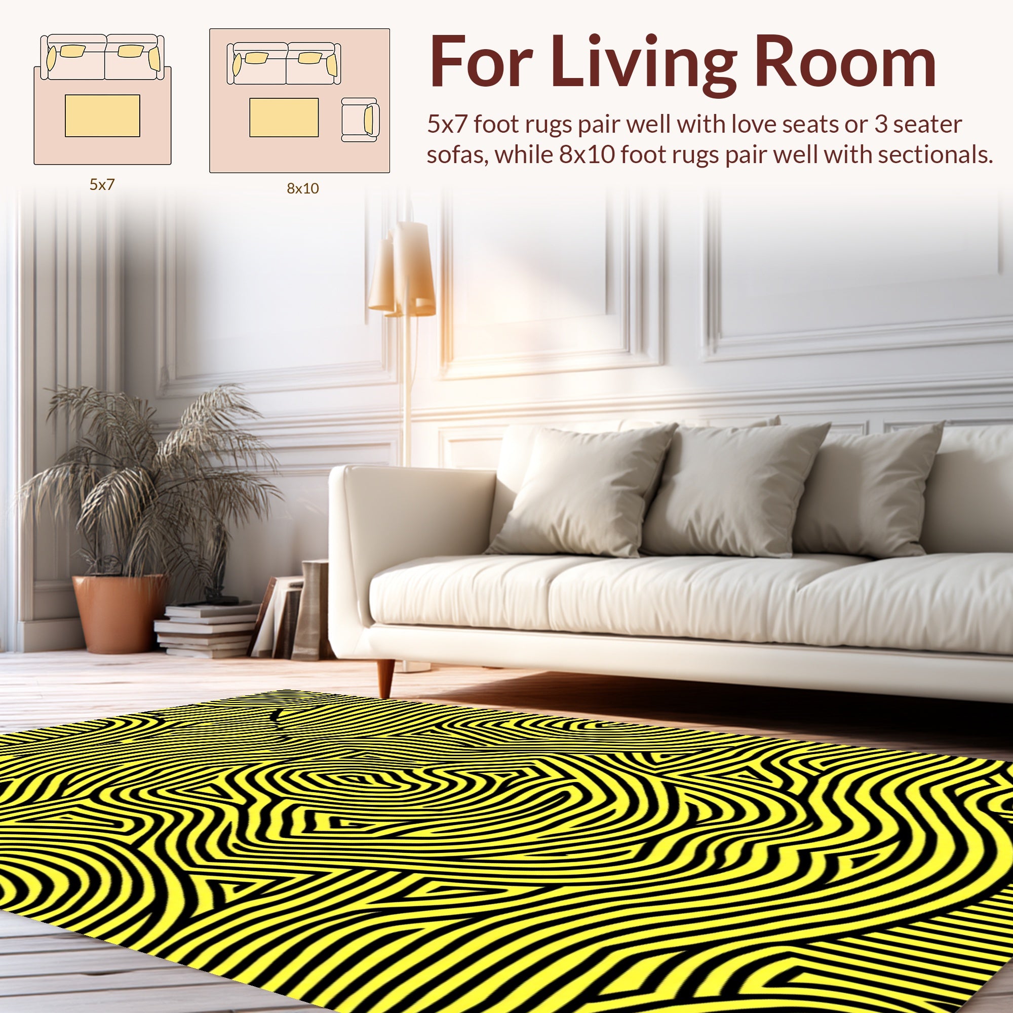 Bold Black Yellow Maze Pattern Rug