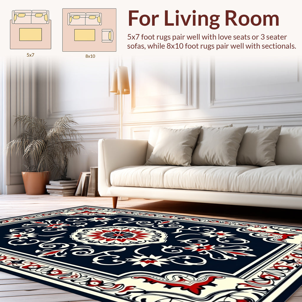 Classic Red Floral Medallion Dark Rug