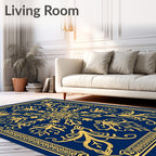 Navy Golden Floral Medallion Rug