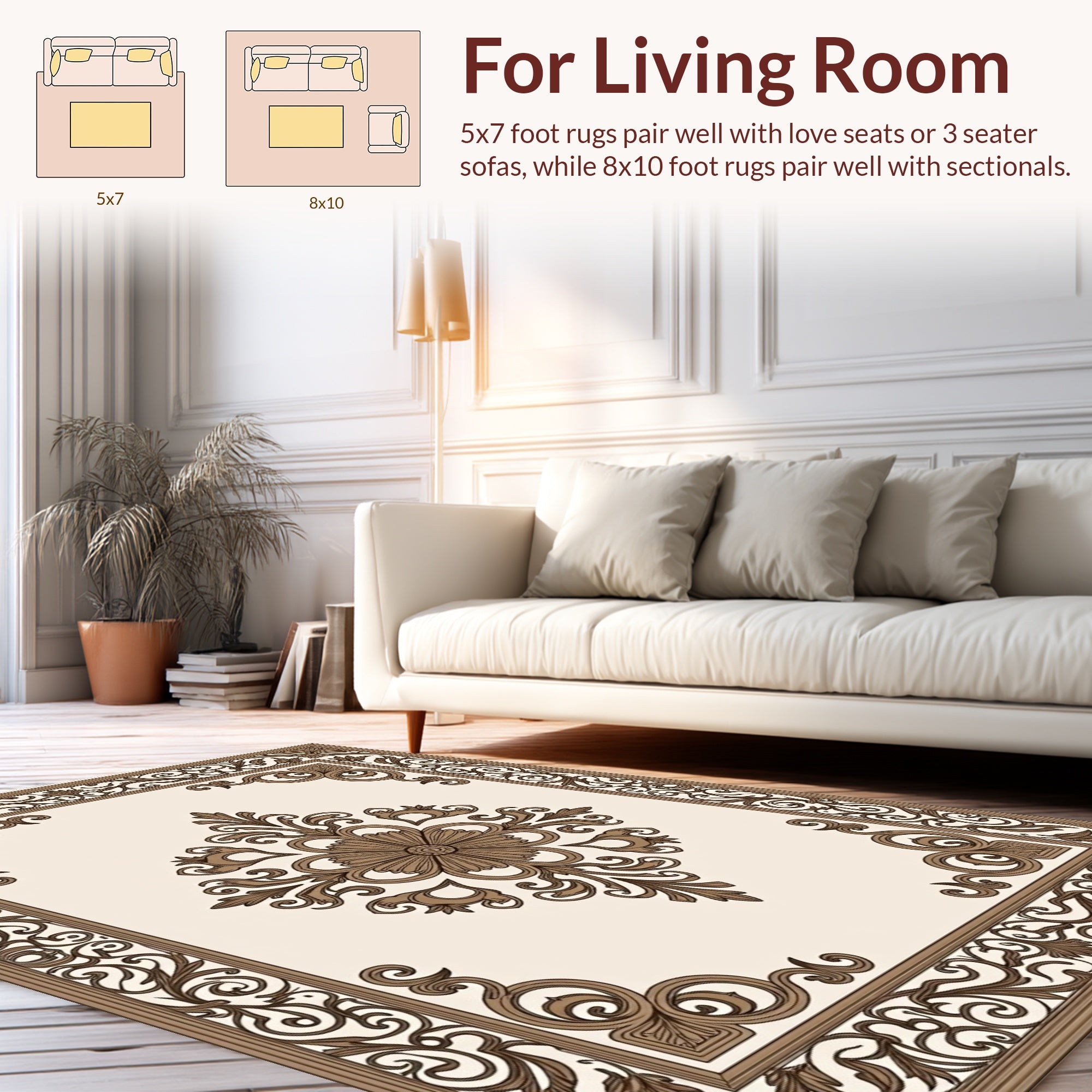 Ornate Floral Scroll Pattern Rug