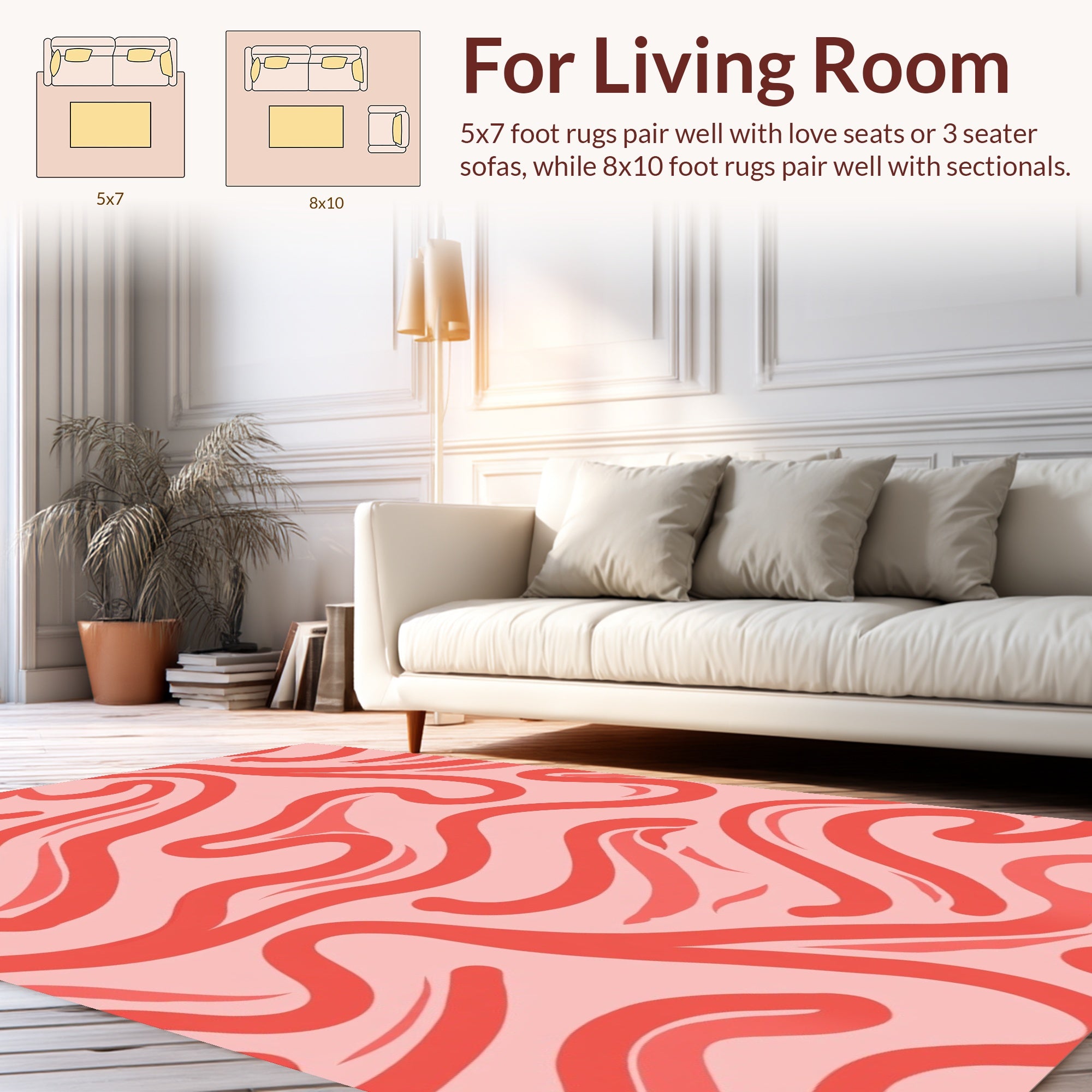 Coral Wavy Abstract Line Design Rug